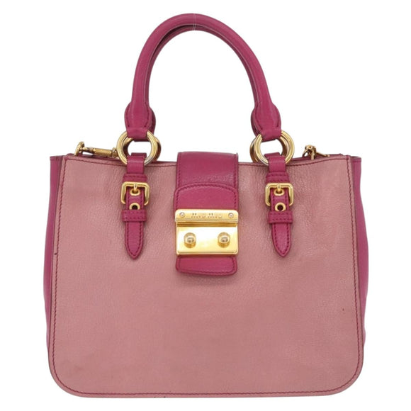 Miu Miu Madras Hand Bag Leather 2way Pink Gold Tone Auth BA16083