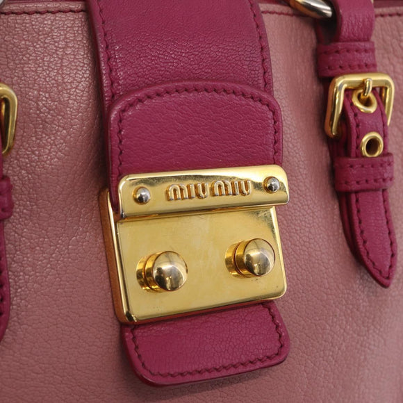 Miu Miu Madras Hand Bag Leather 2way Pink Gold Tone Auth BA16083