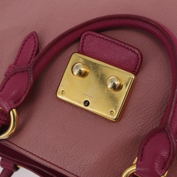 Miu Miu Madras Hand Bag Leather 2way Pink Gold Tone Auth BA16083