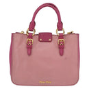 Miu Miu Madras Hand Bag Leather 2way Pink Gold Tone Auth BA16083-2