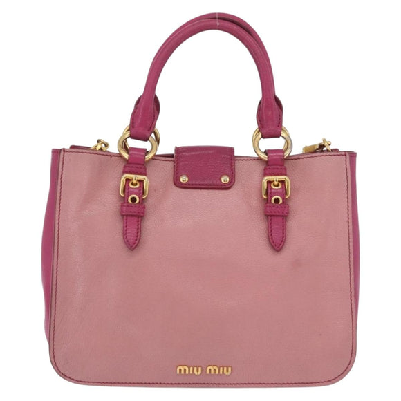 Miu Miu Madras Hand Bag Leather 2way Pink Gold Tone Auth BA16083
