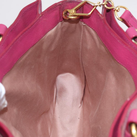 Miu Miu Madras Hand Bag Leather 2way Pink Gold Tone Auth BA16083