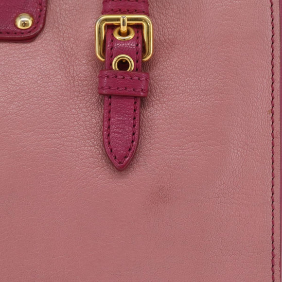 Miu Miu Madras Hand Bag Leather 2way Pink Gold Tone Auth BA16083