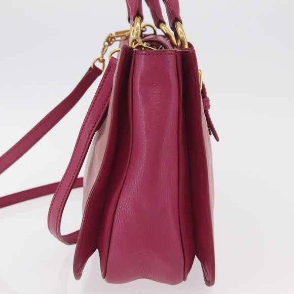 Miu Miu Madras Hand Bag Leather 2way Pink Gold Tone Auth BA16083