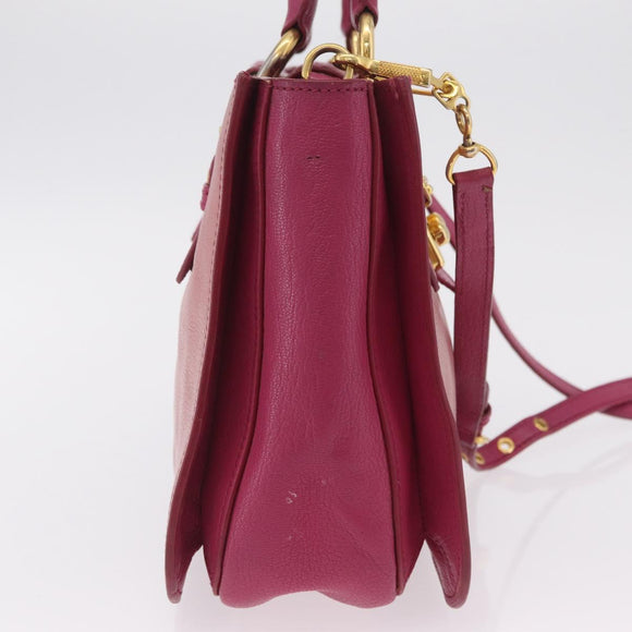 Miu Miu Madras Hand Bag Leather 2way Pink Gold Tone Auth BA16083