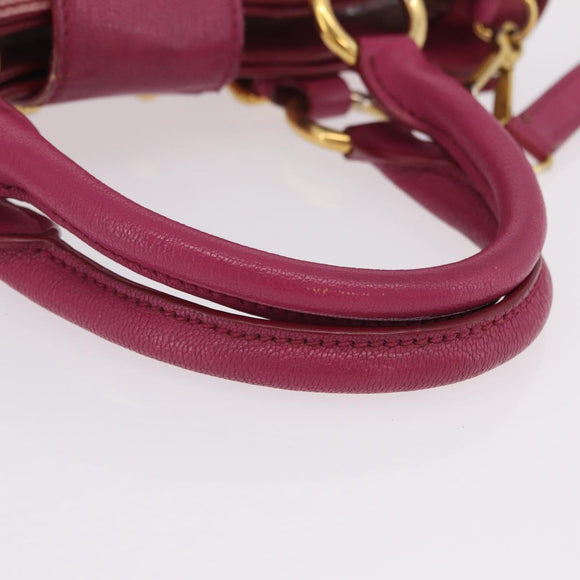 Miu Miu Madras Hand Bag Leather 2way Pink Gold Tone Auth BA16083
