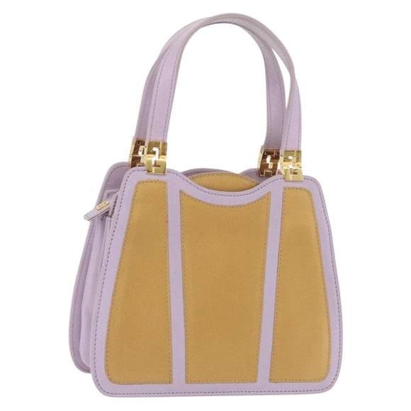 FENDI Hand Bag Leather Purple Gold Tone Auth BA16086