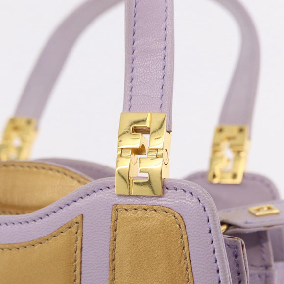 FENDI Hand Bag Leather Purple Gold Tone Auth BA16086