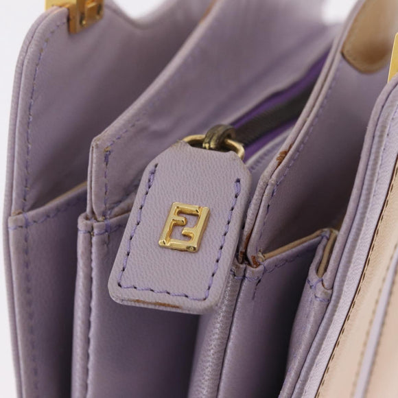 FENDI Hand Bag Leather Purple Gold Tone Auth BA16086