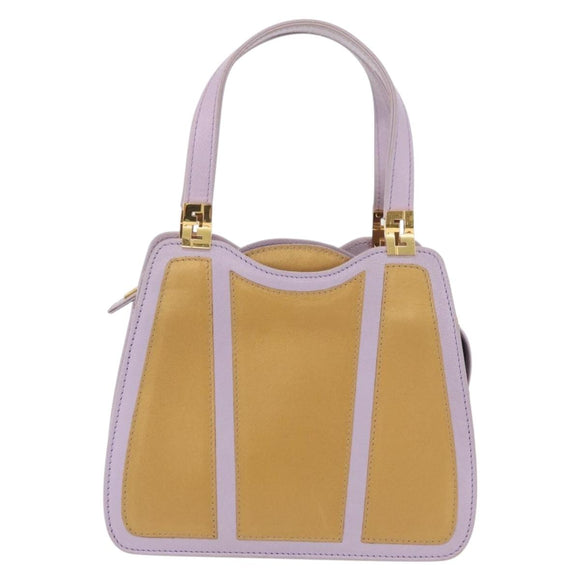 FENDI Hand Bag Leather Purple Gold Tone Auth BA16086