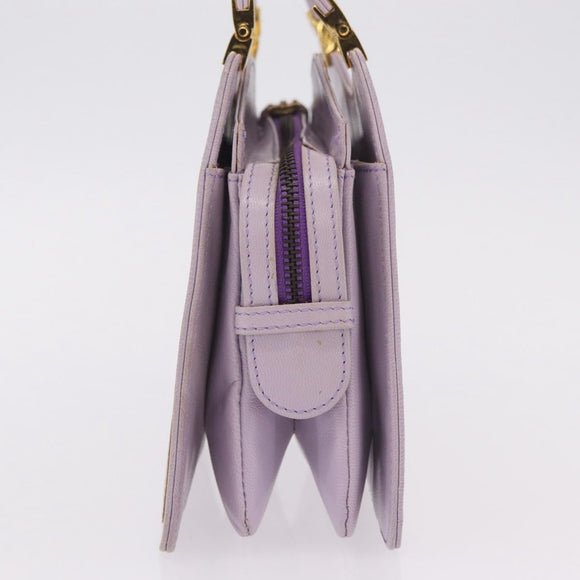 FENDI Hand Bag Leather Purple Gold Tone Auth BA16086