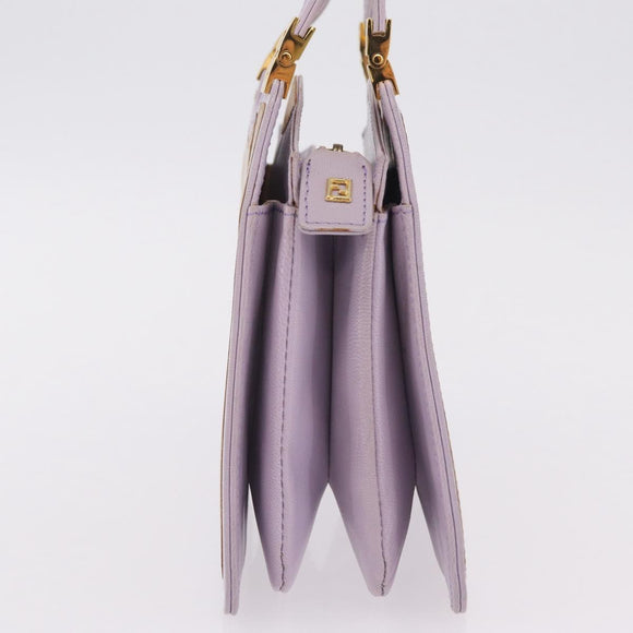 FENDI Hand Bag Leather Purple Gold Tone Auth BA16086