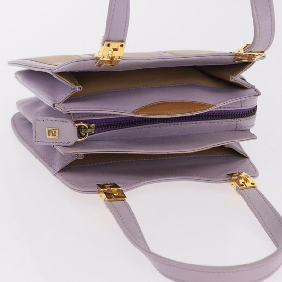 FENDI Hand Bag Leather Purple Gold Tone Auth BA16086