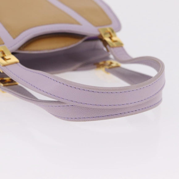 FENDI Hand Bag Leather Purple Gold Tone Auth BA16086