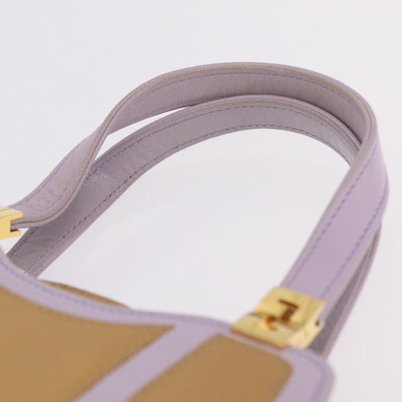 FENDI Hand Bag Leather Purple Gold Tone Auth BA16086