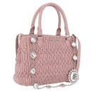 Miu Miu Matelasse Hand Bag Leather 2way Pink Silver Auth BA16088-1