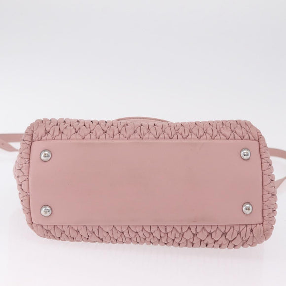 Miu Miu Matelasse Hand Bag Leather 2way Pink Silver Auth BA16088