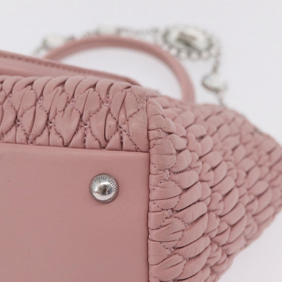 Miu Miu Matelasse Hand Bag Leather 2way Pink Silver Auth BA16088