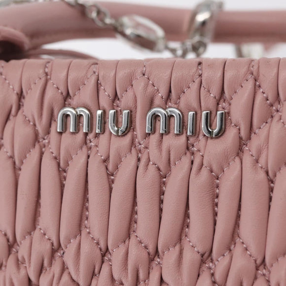Miu Miu Matelasse Hand Bag Leather 2way Pink Silver Auth BA16088