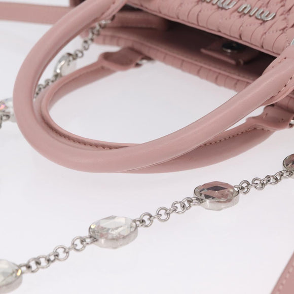 Miu Miu Matelasse Hand Bag Leather 2way Pink Silver Auth BA16088
