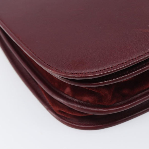 Cartier Shoulder Bag Leather Bordeaux Gold Tone Auth BA16089