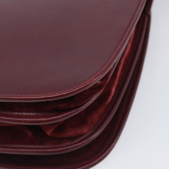 Cartier Shoulder Bag Leather Bordeaux Gold Tone Auth BA16089