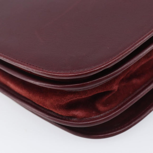 Cartier Shoulder Bag Leather Bordeaux Gold Tone Auth BA16089