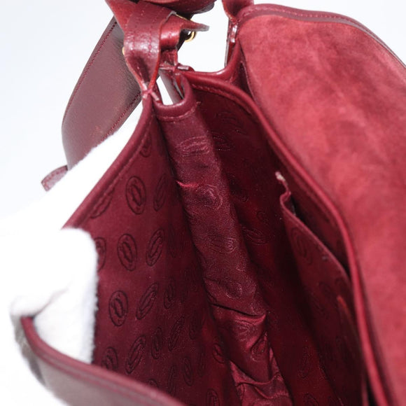 Cartier Shoulder Bag Leather Bordeaux Gold Tone Auth BA16089