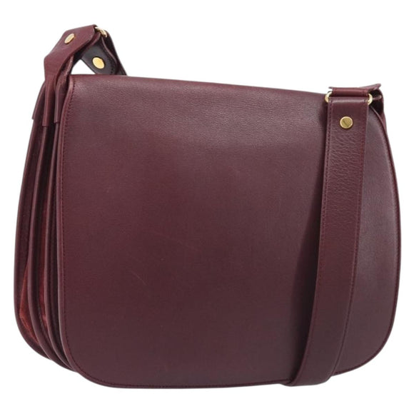 Cartier Shoulder Bag Leather Bordeaux Gold Tone Auth BA16089