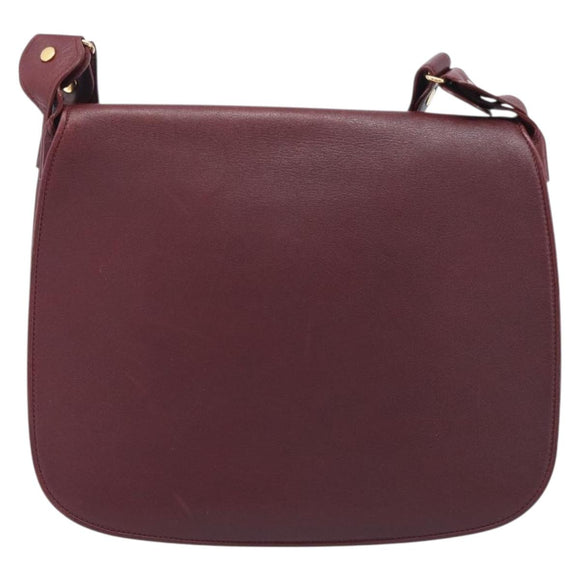 Cartier Shoulder Bag Leather Bordeaux Gold Tone Auth BA16089