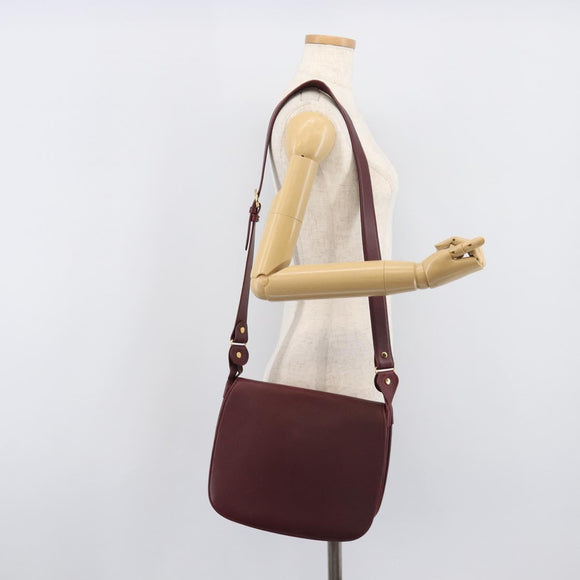 Cartier Shoulder Bag Leather Bordeaux Gold Tone Auth BA16089