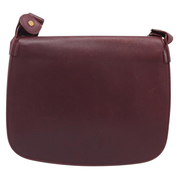 Cartier Shoulder Bag Leather Bordeaux Gold Tone Auth BA16089