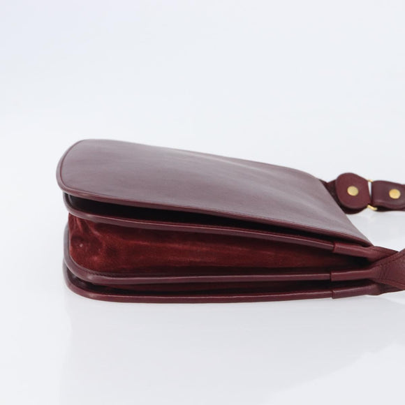 Cartier Shoulder Bag Leather Bordeaux Gold Tone Auth BA16089