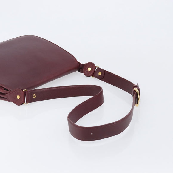 Cartier Shoulder Bag Leather Bordeaux Gold Tone Auth BA16089