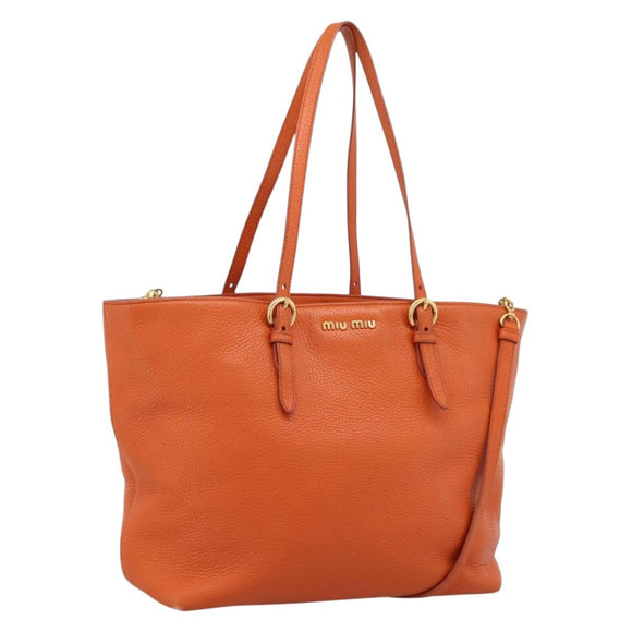 Miu Miu Tote Bag Leather 2way Orange Gold Tone Auth BA16090