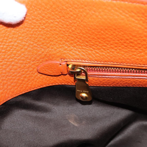 Miu Miu Tote Bag Leather 2way Orange Gold Tone Auth BA16090