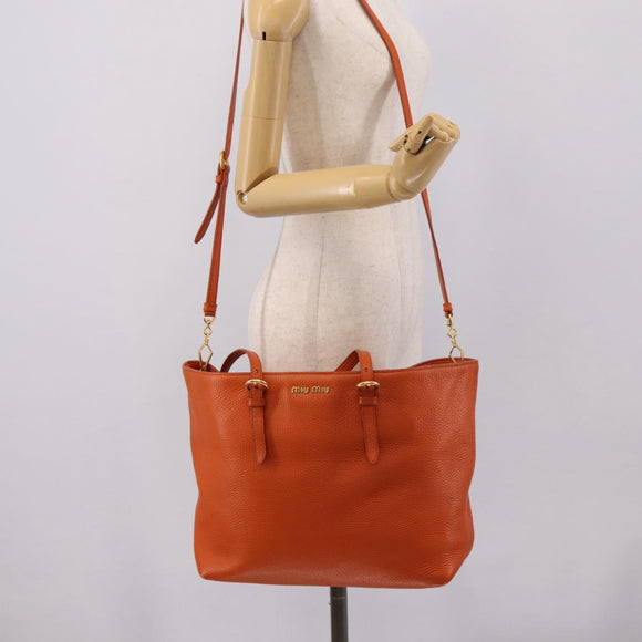Miu Miu Tote Bag Leather 2way Orange Gold Tone Auth BA16090