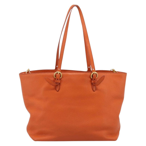 Miu Miu Tote Bag Leather 2way Orange Gold Tone Auth BA16090