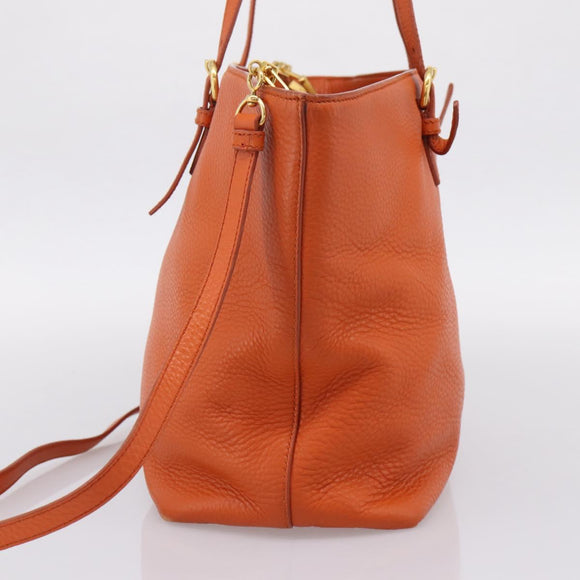 Miu Miu Tote Bag Leather 2way Orange Gold Tone Auth BA16090