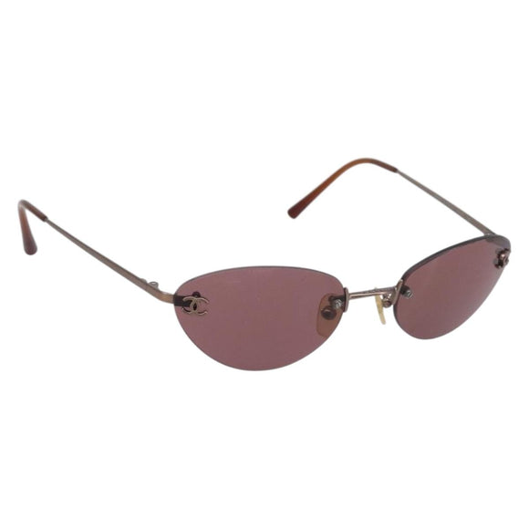 CHANEL Rimless Sunglasses Metal Brown CC Auth BA16091