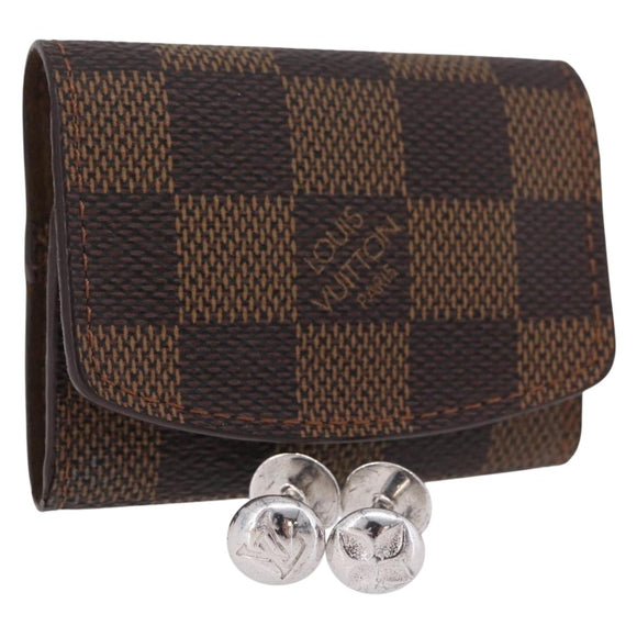 LOUIS VUITTON Damier Ebene Cuffs & Cuff Case Ag925 Silver LV Auth BA16096V