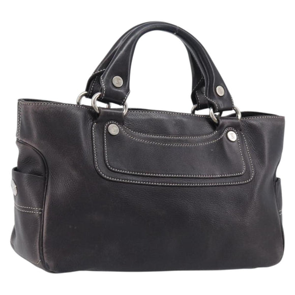 CELINE Boogie Bag Hand Bag Leather Brown Silver Auth BA16097