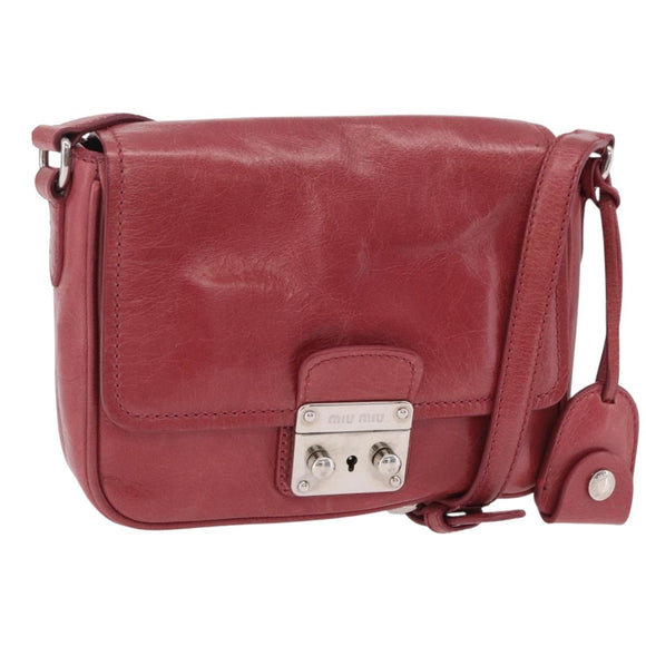 Miu Miu Shoulder Bag Leather Pink Silver Auth BA16100A