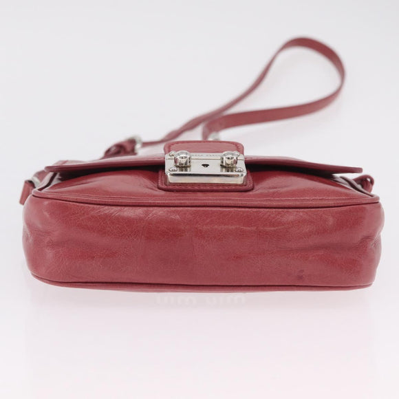 Miu Miu Shoulder Bag Leather Pink Silver Auth BA16100A
