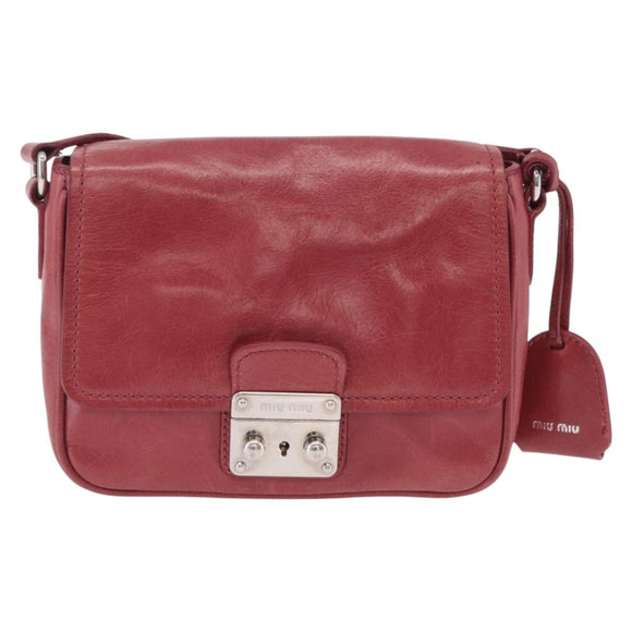 Miu Miu Shoulder Bag Leather Pink Silver Auth BA16100A