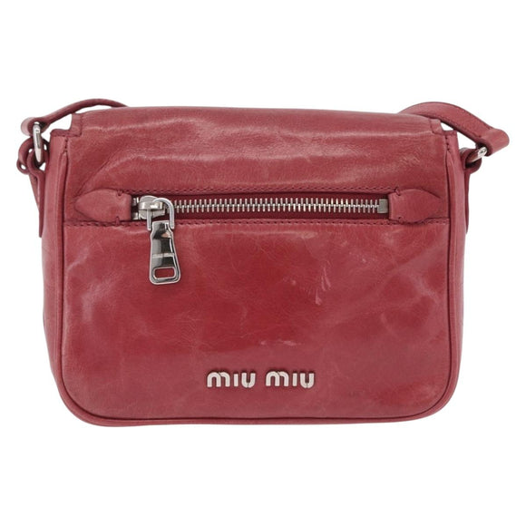 Miu Miu Shoulder Bag Leather Pink Silver Auth BA16100A