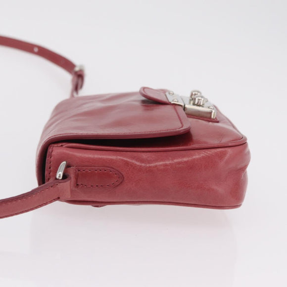 Miu Miu Shoulder Bag Leather Pink Silver Auth BA16100A