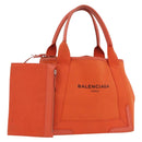 Balenciaga Navy Cabas S Tote Bag Canvas Orange Silver 339933 Auth BA16102-1