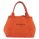 Balenciaga Navy Cabas S Tote Bag Canvas Orange Silver 339933 Auth BA16102-13