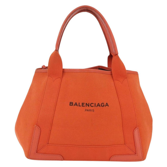 Balenciaga Navy Cabas S Tote Bag Canvas Orange Silver 339933 Auth BA16102
